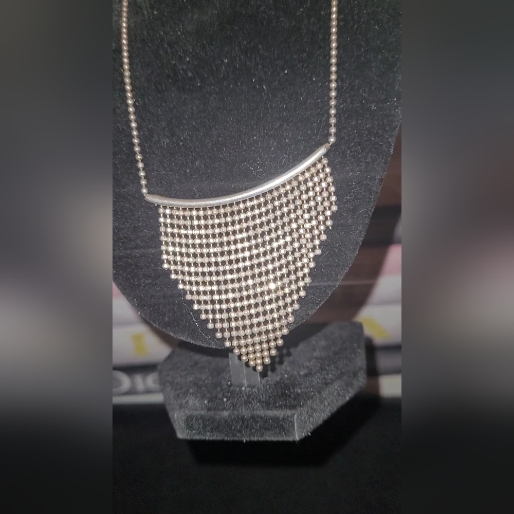 VINTAGE ITALY STERLING SILVER DANGLY & STAINLESS STEEL FRINGES NECKLACE925 CLASP - Picture 8 of 8